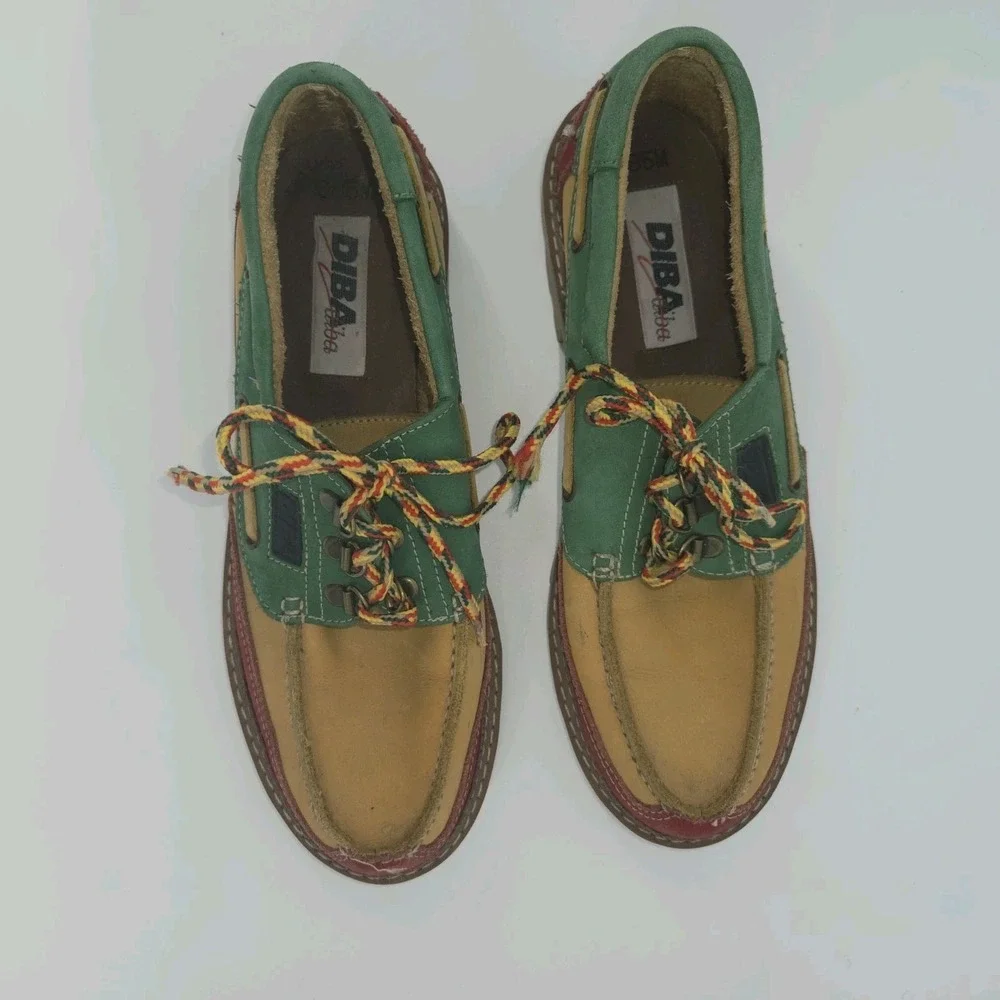 DIBA Vintage Boat Shoes‎ Men's 8.5 Leather Suede Lug Sole Deck Shoes Colorblock
